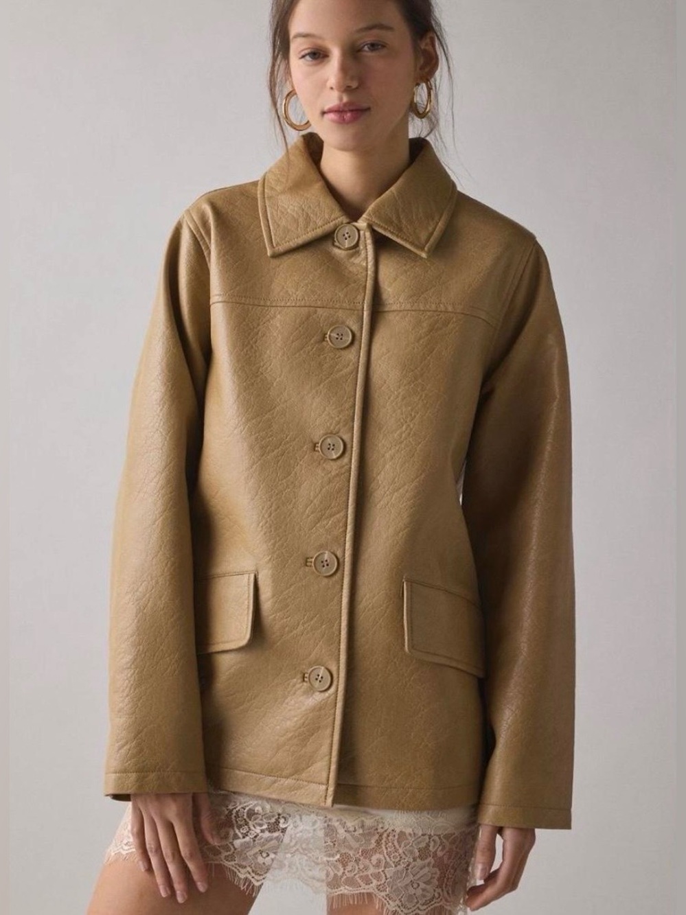 NWOT Urban Outfitters Sydney Faux Leather Brown Oversized Dad Jacket Sz M